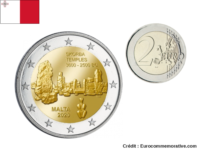 2€ Euros Commémorative Malte 2020 Temple Skorba