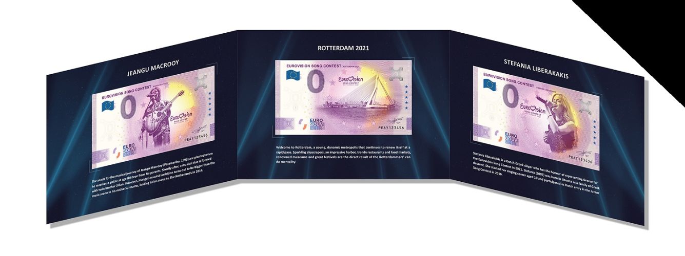 Encart 3 Billets Euros Souvenir Portugal 2021 Eurovision Rotterdam