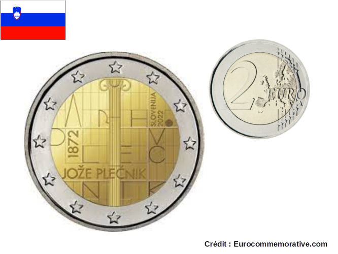 2€ Euros Commémorative Slovénié 2022 Joze Plecnik