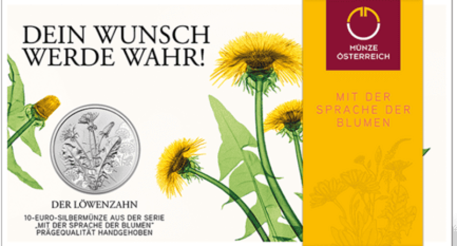 Coincard 10€ Euros Autriche 2022 Argent 925 Fleurs Pissenli / Dandelion