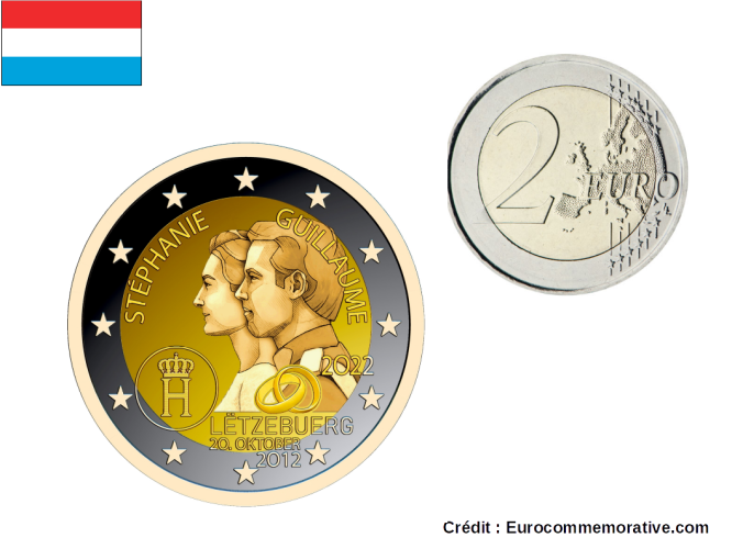2€ Euros Commémorative Luxembourg 2022 Mariage Duc Guillaume et Stéphanie