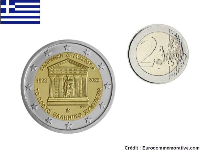 2€ Euros Commémorative Grèce 2022 200 Ans Constitution Grecque