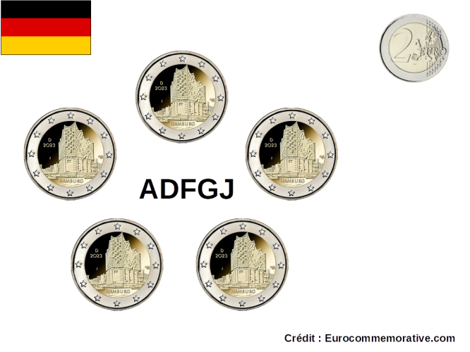 5 x 2€ Euros commémorative Allemagne 2023 "Hamburg" 5 ateliers