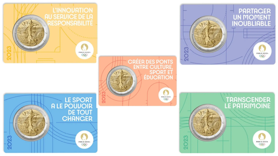 Lot 5 x 2 Euros Commémorative Paris 2024 Année 3