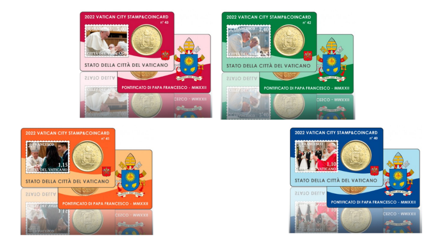 Lot 4 Coincards 0.50 Centimes + Timbre n° 40 + 41 + 42 + 43