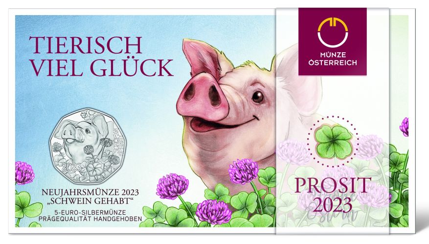 Coincard 5€ Euros Argent 925 Autriche 2023 Cochon The Popular Pig