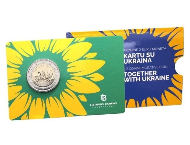 Coincard BU 2€ Euros commémorative Lituanie 2023 "Kartu Su Ukraina"