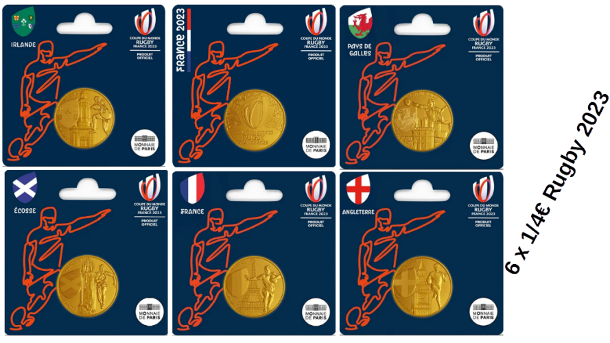Lot 6 x 1/4€ France Coupe du Monde Rugby