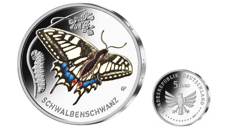 5€ Euros Commémorative Allemagne 2023 Insectes 3/9 Papillon Schwalbenschwanz