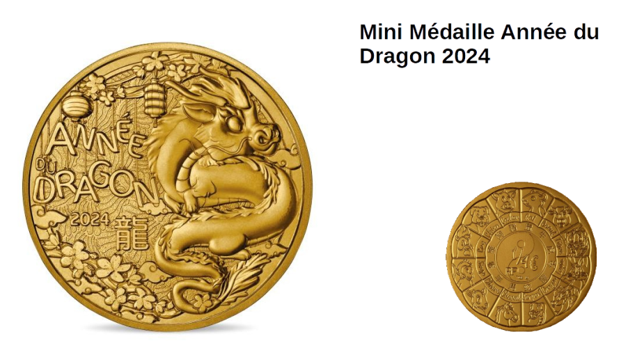 1/4 Quarter Euros France Monnaie de Paris 2024 Horoscope Année Dragon