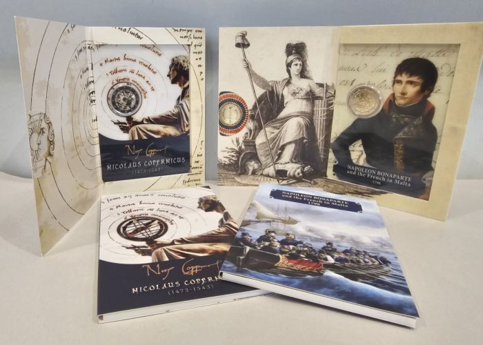 Lot 2 x 2€ Euros Coincard BU Malte 2023 Nicolaus Copernicus + Napoleon