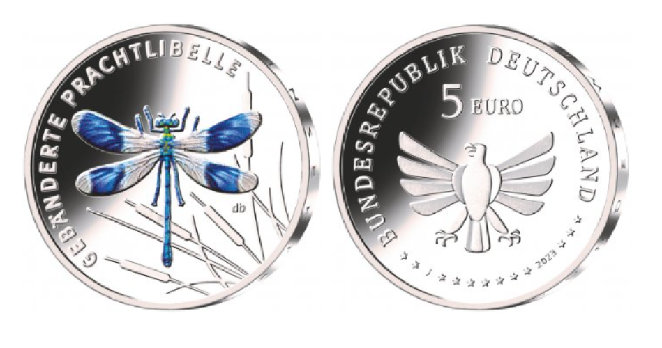 5€ Euros Allemagne 2023 Insectes 5/9 Libéllule Gebanderte Prachtlibelle