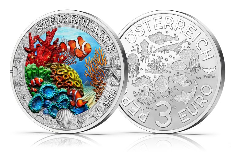 3€ Euros Autriche Vie Sous Marine 2023 : Corail / Stony Coral 5/12