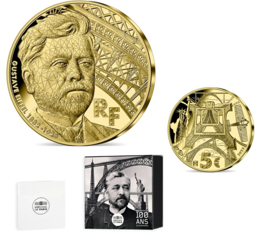 Coffret 5€ Euros Or Gold 999/1000 Gustave Eiffel 2023 - 0.5g