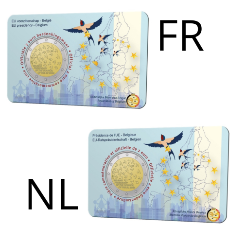 Lot 2 x 2€ Euros Commémorative Présidence UE - Versions FR + NL