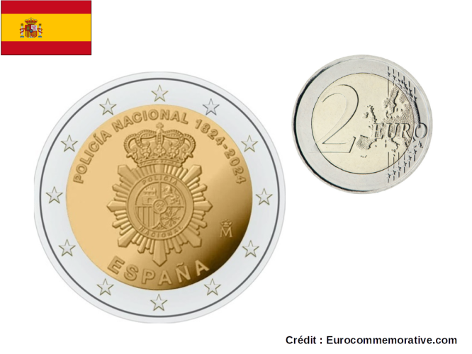 2€ Euros Commémorative Espagne 2024 Police