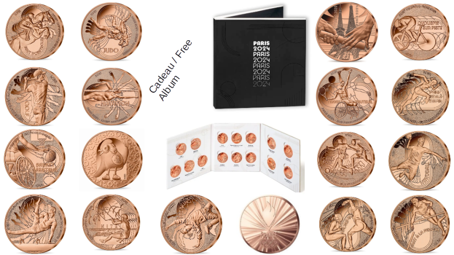 Lot 18 x 1/4€ Quarter Paris 2024 Sport + Mascotte + Team + Handover + Album