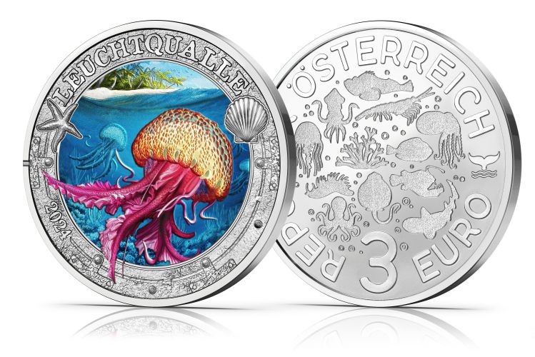 3€ Euros Autriche Vie Sous Marine 2024 : Méduse / Mauve Stinger 6/12