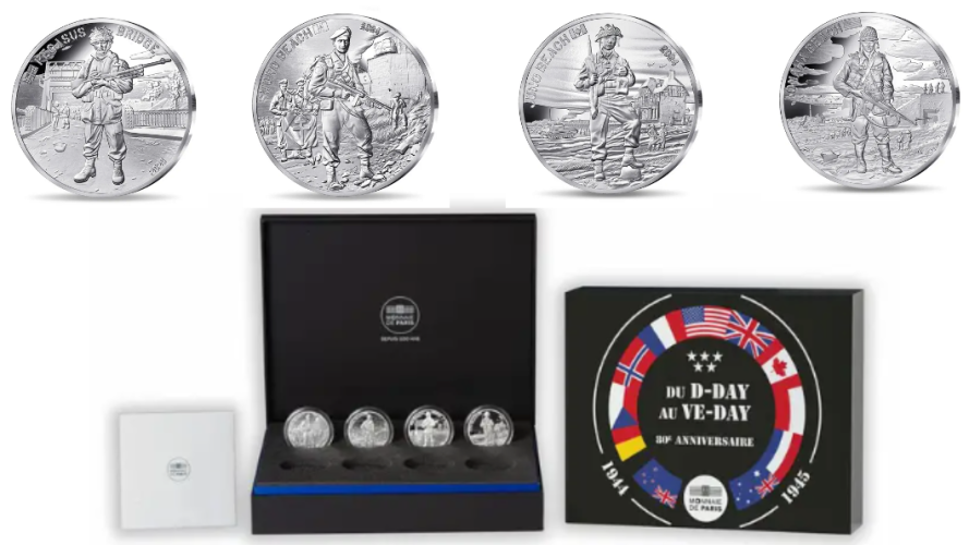Coffret 4 x 10 Euros Argent BE 999/1000 France 2024 - Soldats D Day