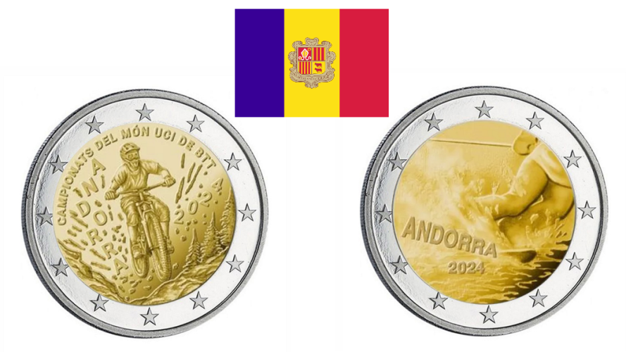 Lot 2 x 2€ Euros Commémorative Andorre 2024 VTT + SKI