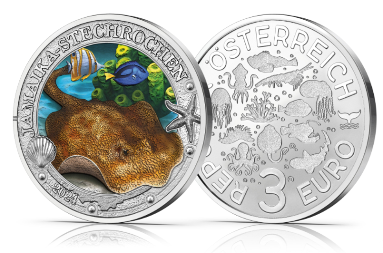 3€ Euros Autriche Vie Sous Marine 2024 : Raie / Yellow Stingray 9/12