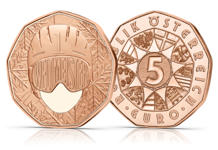 5€ Euros Commémorative Cuivre Autriche 2025 World Champion Ski
