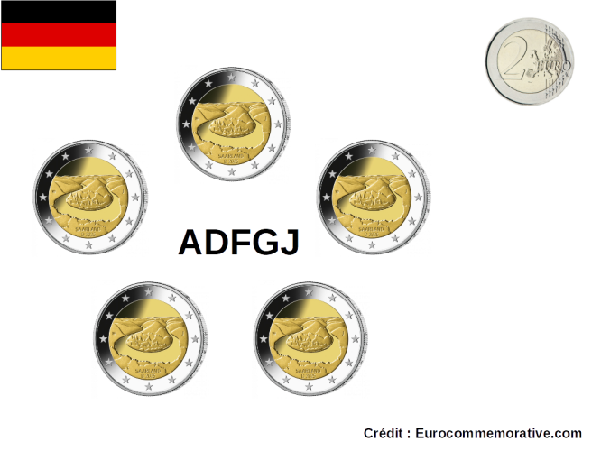 5 x 2€ Euros Commémorative Allemagne ''Saarland'' 2025