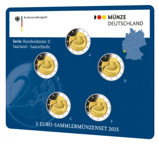 Coincard 5 x 2€ Euros BU Commémorative Allemagne ''Saarland'' 2025
