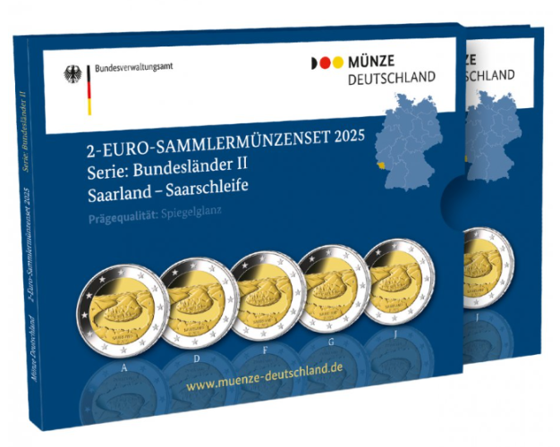 Coincard 5 x 2€ Euros BE Commémorative Allemagne ''Saarland'' 2025