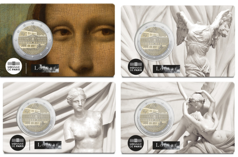 Lot Coincard BU 4 x 2€ Euros Commémorative France 2025 ''Louvre''