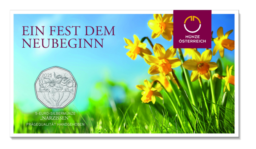 Coincard 5€ Euros Argent 925 Autriche Narcisse 2025