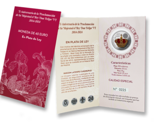 Coincard 40€ Euros Argent 925 Espagne 2024 Proclamation Felipe VI
