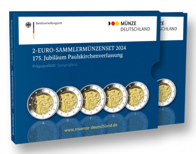 Blister BE 5 x 2€ Euros Commémorative Allemagne 2024 Paulskirchenverfassung