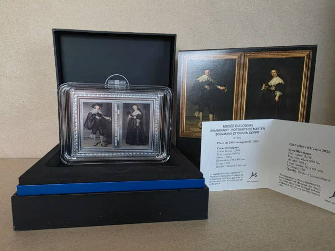 Coffret 250€ Euros Argent 999/1000 Louvre 2025 Rembrandt Oopjen / Marten 1/2kg