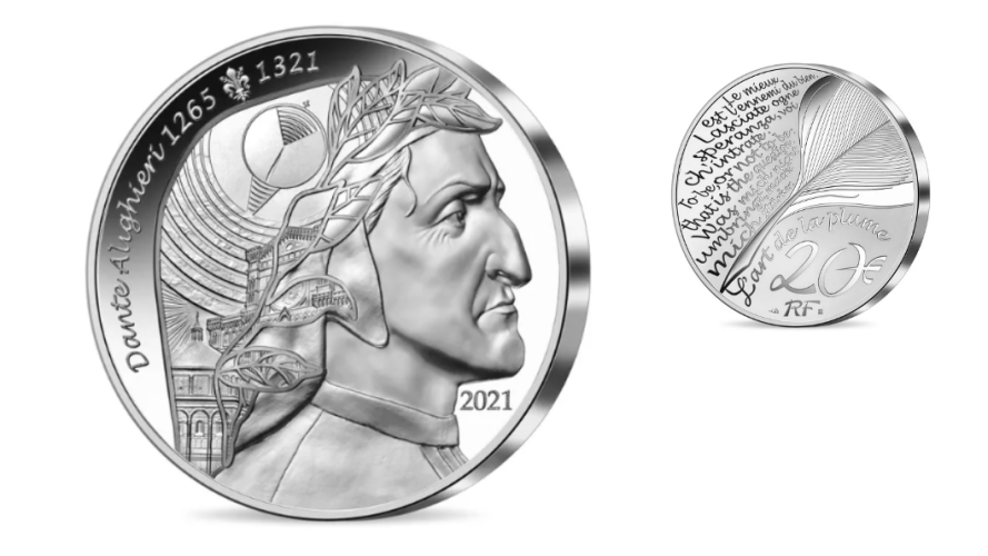 Coffret 20€ Euros Argent 999/1000 Dante Alighieri Haut Relief 2021