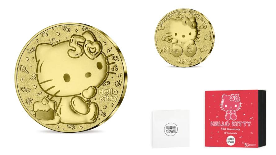 Coffret 50€ Euros Or Gold 999/1000 Hello Kitty 50 Ans Anniversaire Gateau
