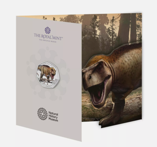 Coincard 0.5 Pound BU 2024 Royaume Uni Natural History Museum T Rex COLORISEE