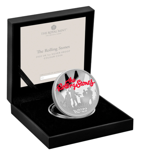 Coffret 5 Pounds Argent 999/1000 Royaume Uni 2022 Rolling Stones COLOR