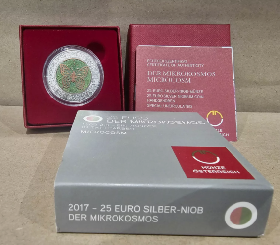 Coffret 25€ Euros Autriche Argent 900 Niobium 2017 ''Microcosme''