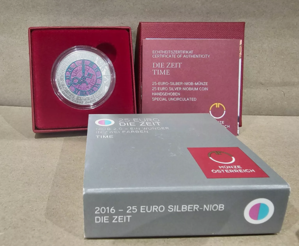 Coffret 25€ Euros Autriche Argent 900 Niobium 2016 ''Time Zeit''