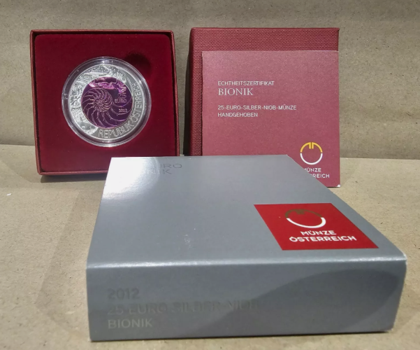 Coffret 25€ Euros Autriche Argent 900 Niobium 2012 ''Bionic''