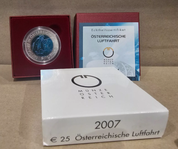 Coffret 25€ Euros Autriche Argent 900 Niobium 2007 ''Aviation / Luftfahrt''