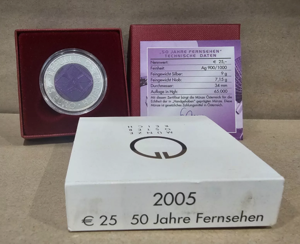 Coffret 25€ Euros Autriche Argent 900 Niobium 2005 ''Television''