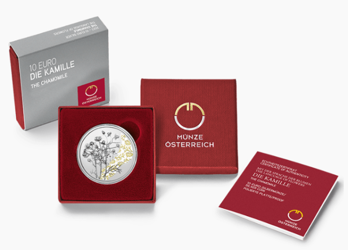 Coffret 10€ Euros Autriche 2023 Argent 925 Langage des Fleurs ''Camomille COLORISEE''