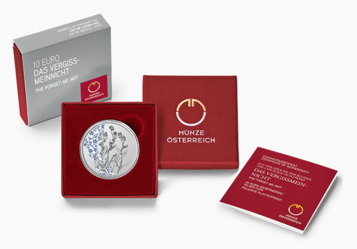 Coffret 10€ Euros Autriche 2023 Argent 925 Myosotis / Forget Me Not COLORISEE