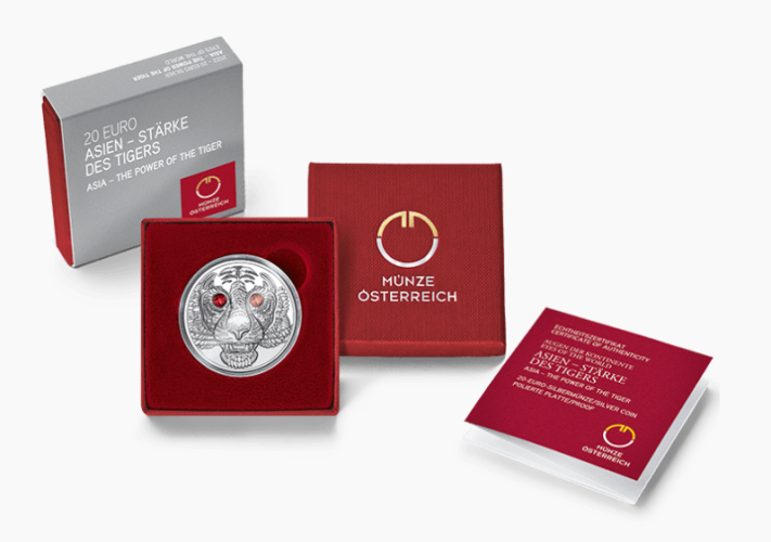 Coffret 20€ Euros Argent 925 Autriche Tigre Tiger Swarovski 2022