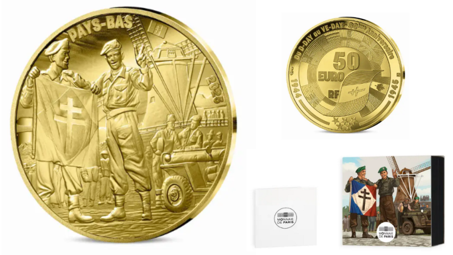 Coffret 50€ Euros Or 999/1000 80 Ans VE Day Soldat Pays-Bas 2025