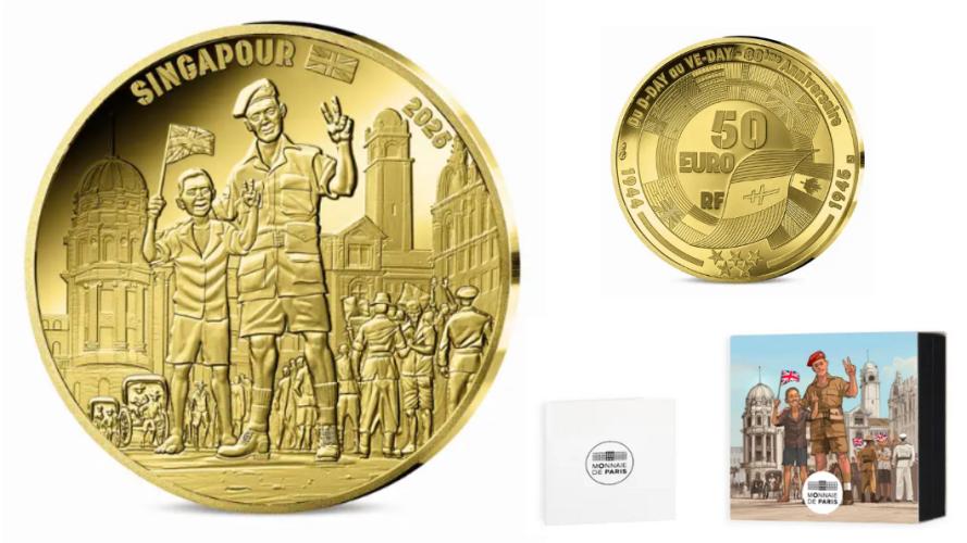 Coffret 50€ Euros Or 999/1000 80 Ans VE Day Soldat Singapour 2025