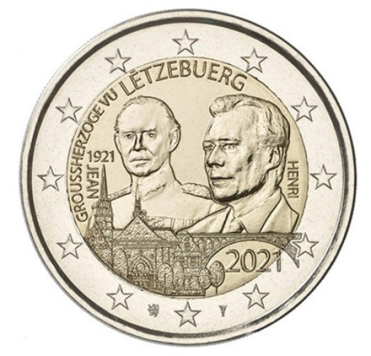 2€ Euros Commémorative Luxembourg 2021 100 Ans Duc Jean Version Relief