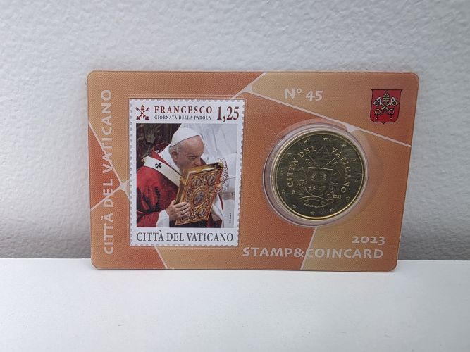 Coincard 0.50€ Centimes Euros Vatican 2023 n°45 Orange avec Timbre